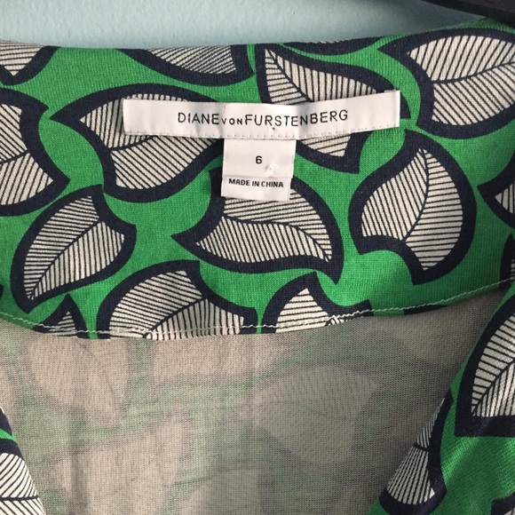 Diane Von Furstenberg Reina Silk Tunic Dress Green Leaf Print Mini DVF Size 6 - Picture 9 of 13